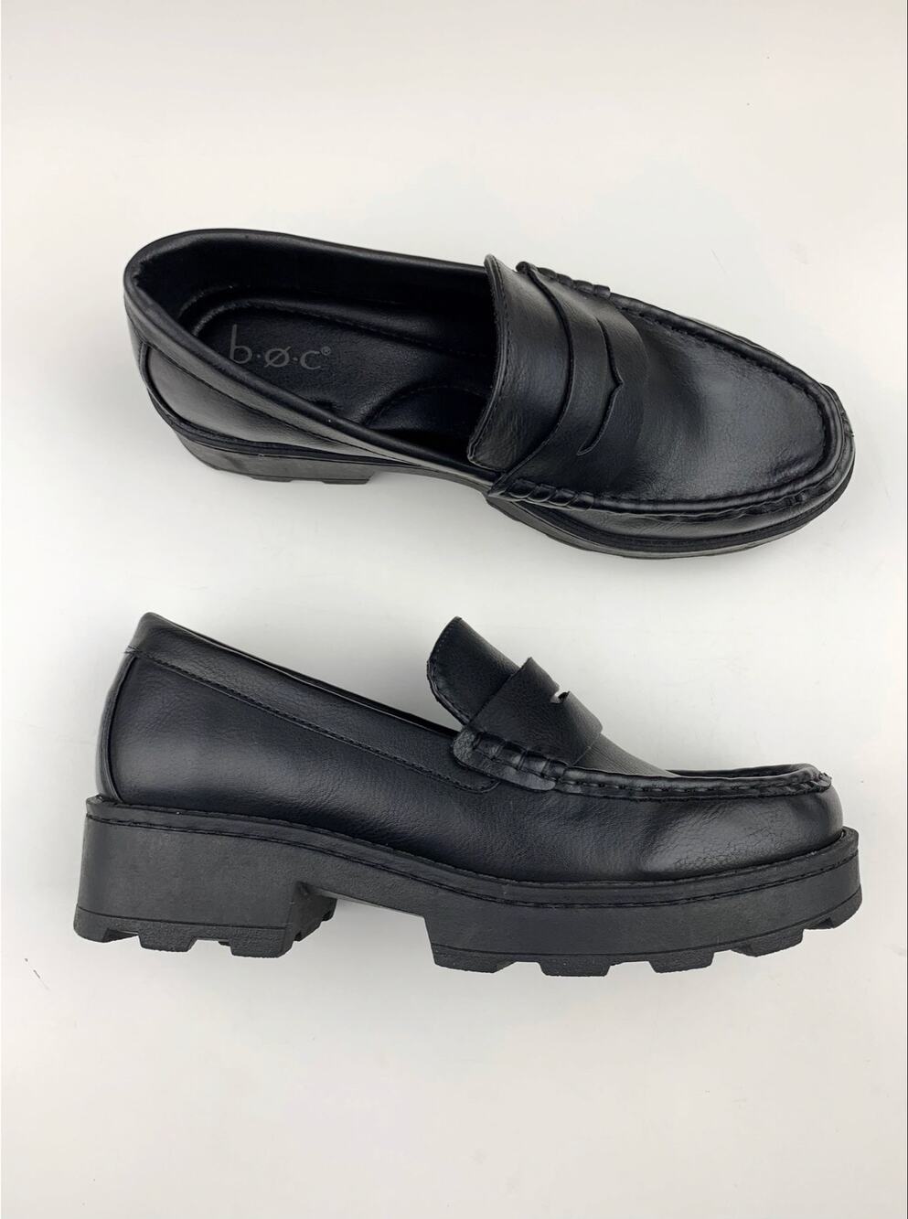 BOC Born Concept Penny Loafers Chunky Lug Sole Black Faux Leather Women's 6.5
